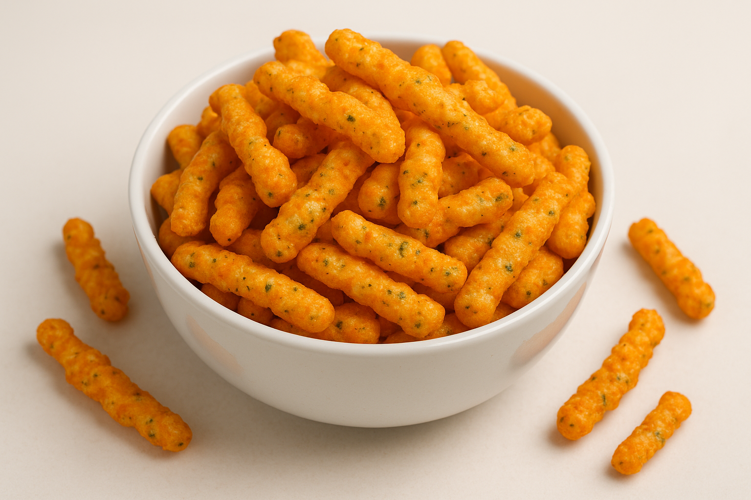 a white bowl filled with cheesy jalapeno crunchy cheetos